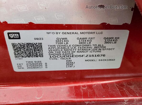 1GCUDGED5RZ151676 2024 CHEVROLET SILVERADO Red Widok naklejki z numerem VIN