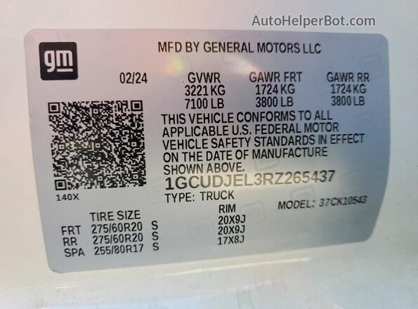 1GCUDJEL3RZ265437 2024 CHEVROLET SILVERADO White VIN კოდის სტიკერის ხედი