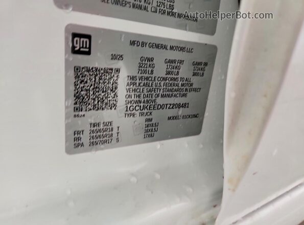 1GCUKEED0TZ208481 2026 CHEVROLET SILVERADO White VIN sticker view