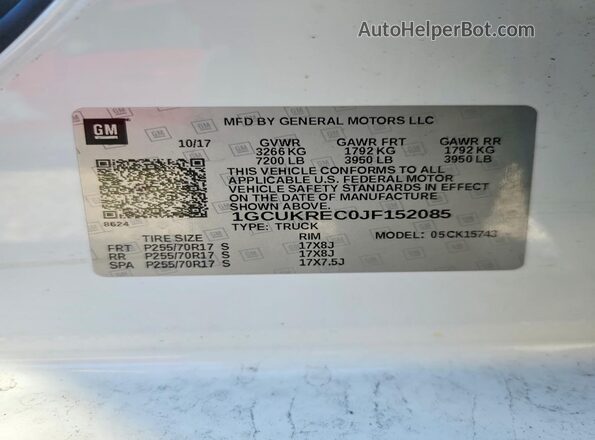 1GCUKREC0JF152085 2018 CHEVROLET SILVERADO White Вид підкапотного простору