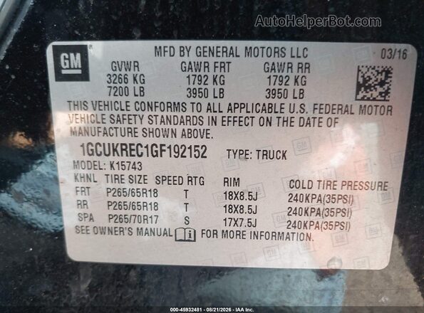 1GCUKREC1GF192152 2016 CHEVROLET SILVERADO Black Engine compartment view