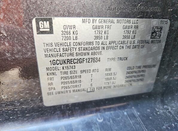 1GCUKREC2GF127634 2016 CHEVROLET SILVERADO Charcoal Вид підкапотного простору