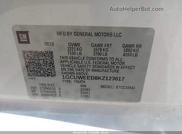 1GCUWEED8KZ123617 2019 CHEVROLET SILVERADO Белый Вид подкапотного пространства