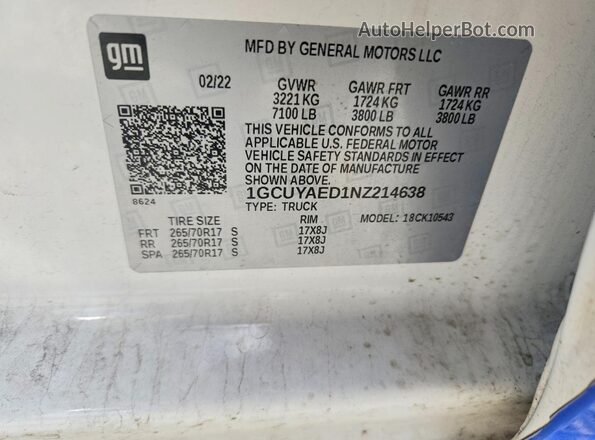 1GCUYAED1NZ214638 2022 CHEVROLET SILVERADO Белый Вид подкапотного пространства