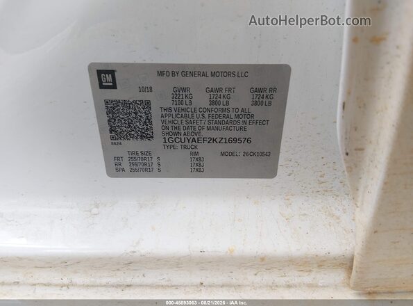 1GCUYAEF2KZ169576 2019 CHEVROLET SILVERADO White Вид підкапотного простору