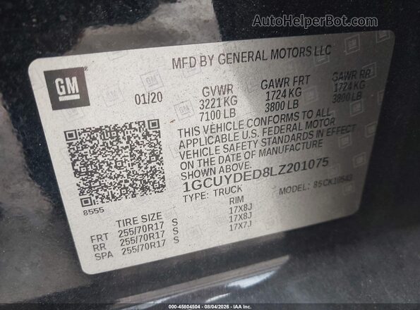 1GCUYDED8LZ201075 2020 CHEVROLET SILVERADO Черный Вид подкапотного пространства
