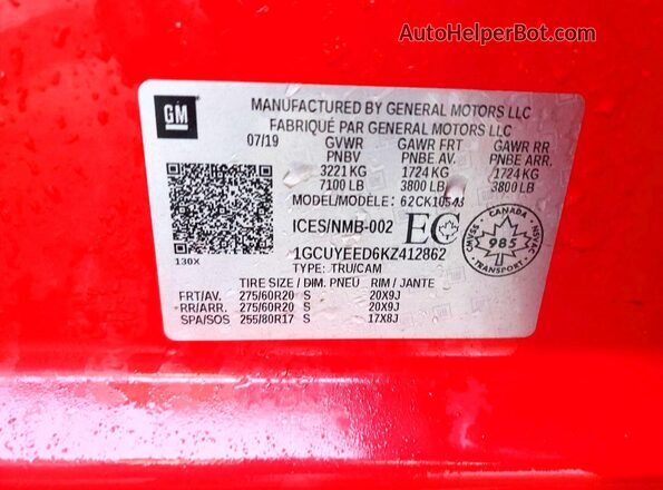 1GCUYEED6KZ412862 2019 CHEVROLET SILVERADO Red Вид підкапотного простору