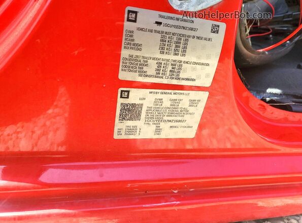 1GCUYEED7MZ168027 2021 CHEVROLET SILVERADO Red VIN კოდის სტიკერის ხედი