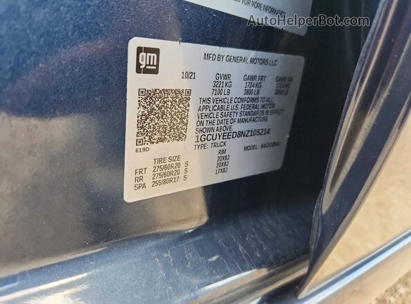 1GCUYEED8NZ105214 2022 CHEVROLET SILVERADO Blue Շարժիչի բաժամունքի տեսք