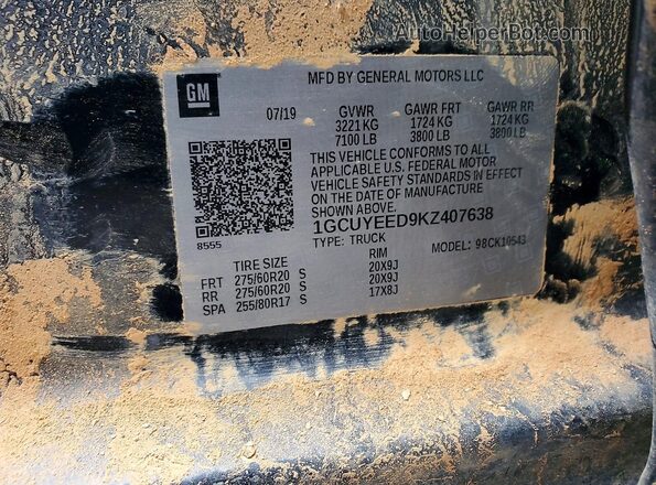 1GCUYEED9KZ407638 2019 CHEVROLET SILVERADO Черный Вид подкапотного пространства