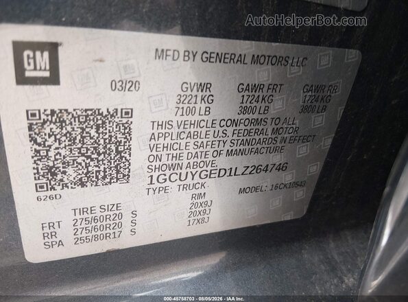 1GCUYGED1LZ264746 2020 CHEVROLET SILVERADO Gray ძრავის განყოფილების ხედი