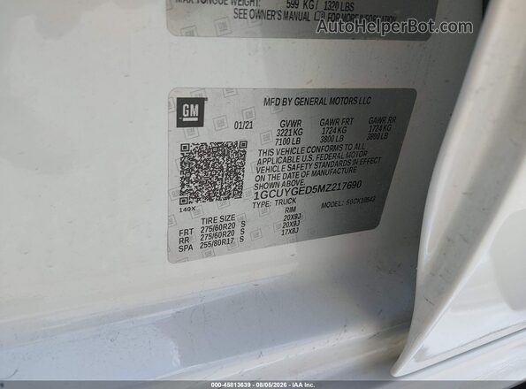 1GCUYGED5MZ217690 2021 CHEVROLET SILVERADO White Շարժիչի բաժամունքի տեսք