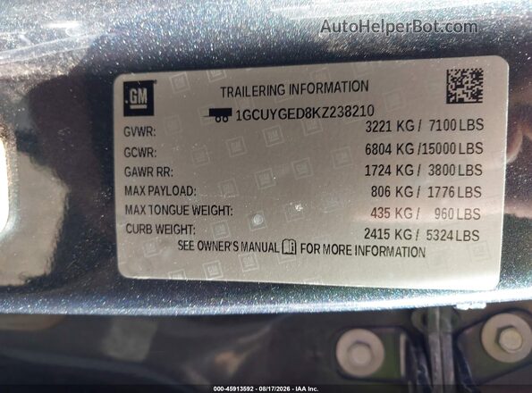1GCUYGED8KZ238210 2019 CHEVROLET SILVERADO Teal ძრავის განყოფილების ხედი