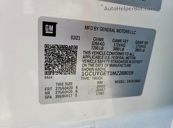 1GCUYGET1MZ288019 2021 CHEVROLET SILVERADO White Շարժիչի բաժամունքի տեսք