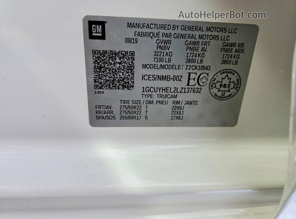 1GCUYHEL2LZ137632 2020 CHEVROLET SILVERADO Белый Вид подкапотного пространства