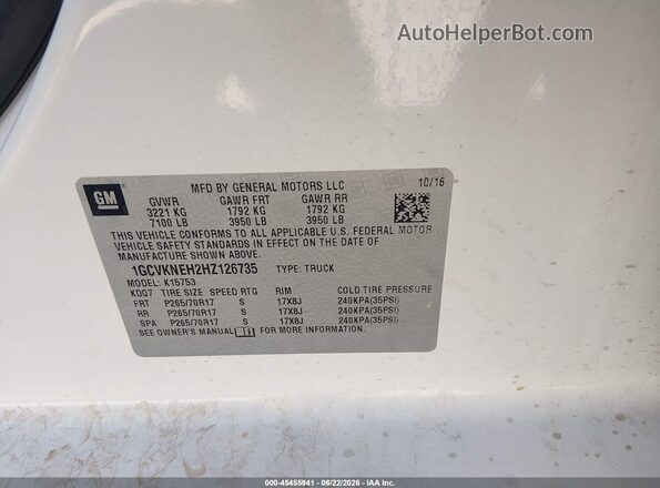 1GCVKNEH2HZ126735 2017 CHEVROLET SILVERADO Белый Вид подкапотного пространства