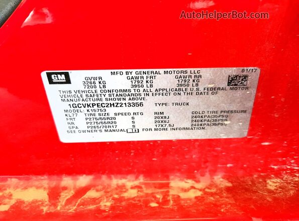 1GCVKPEC2HZ213356 2017 CHEVROLET SILVERADO Red ძრავის განყოფილების ხედი
