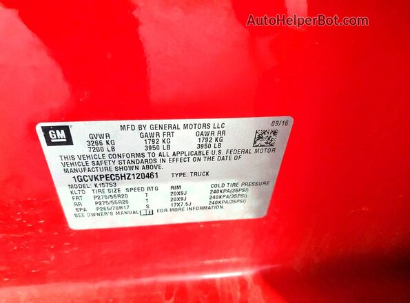 1GCVKPEC5HZ120461 2017 CHEVROLET SILVERADO Red Vista del compartimento del motor