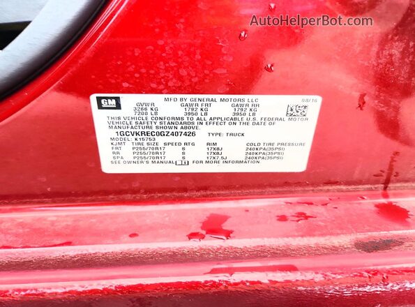 1GCVKREC0GZ407426 2016 CHEVROLET SILVERADO Burgundy Շարժիչի բաժամունքի տեսք