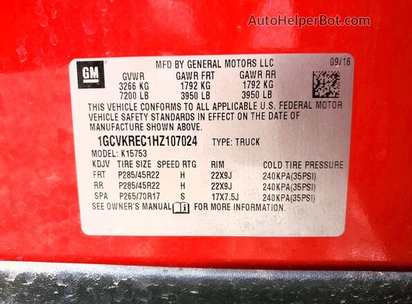 1GCVKREC1HZ107024 2017 CHEVROLET SILVERADO Red Вид підкапотного простору