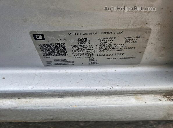 1GCVKREC3JZ322510 2018 CHEVROLET SILVERADO Silver Вид підкапотного простору