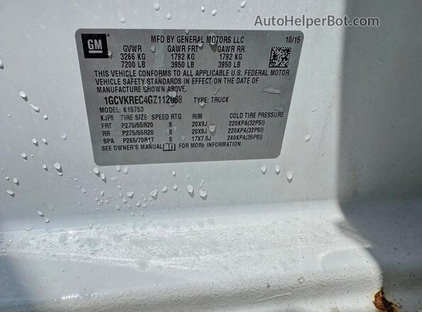 1GCVKREC4GZ112068 2016 CHEVROLET SILVERADO White 