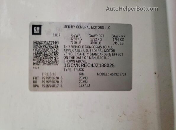 1GCVKREC4JZ188025 2018 CHEVROLET SILVERADO White Շարժիչի բաժամունքի տեսք