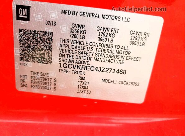 1GCVKREC4JZ271468 2018 CHEVROLET SILVERADO Red Engine compartment view
