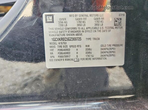 1GCVKREC5GZ369725 2016 CHEVROLET SILVERADO Black Widok komory silnika