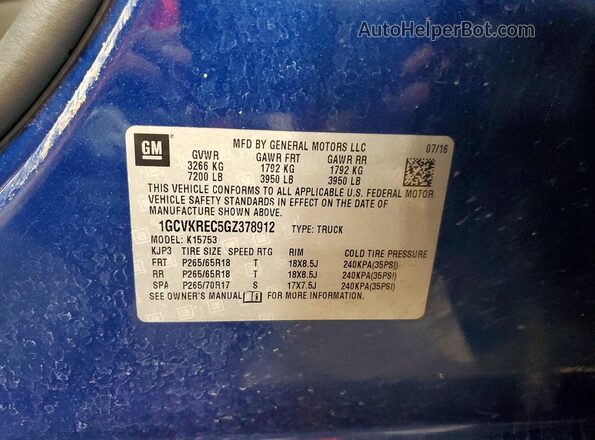 1GCVKREC5GZ378912 2016 CHEVROLET SILVERADO Синий Вид подкапотного пространства