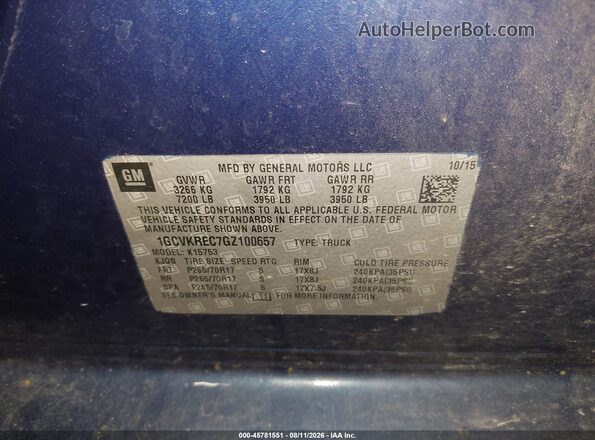1GCVKREC7GZ100657 2016 CHEVROLET SILVERADO Blue Вид підкапотного простору