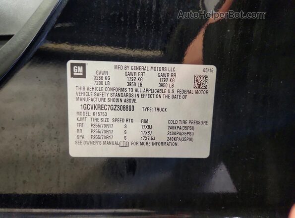 1GCVKREC7GZ308800 2016 CHEVROLET SILVERADO Black VIN կոդի պիտակի տեսք