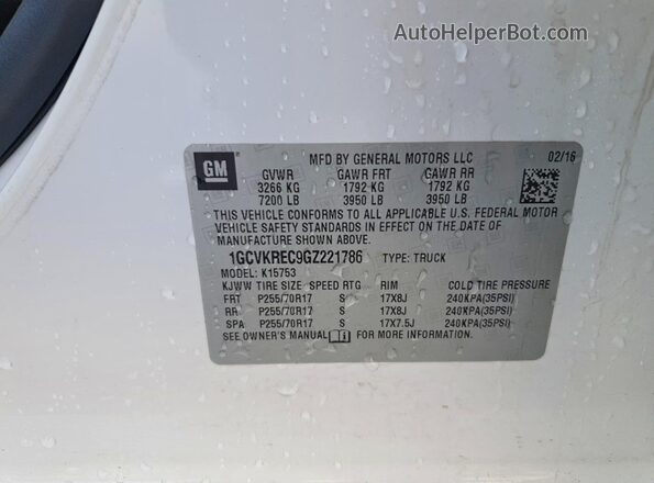 1GCVKREC9GZ221786 2016 CHEVROLET SILVERADO White Շարժիչի բաժամունքի տեսք