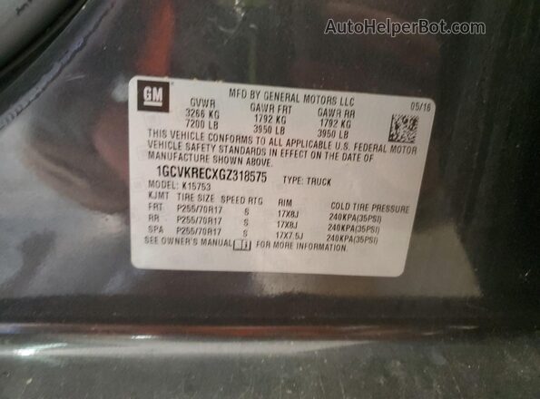 1GCVKRECXGZ318575 2016 CHEVROLET SILVERADO Gray VIN კოდის სტიკერის ხედი