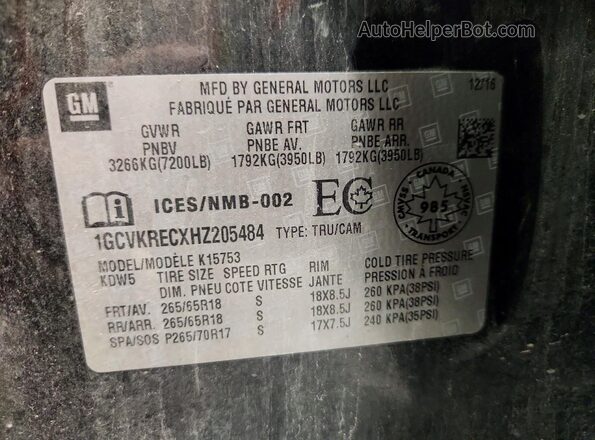 1GCVKRECXHZ205484 2017 CHEVROLET SILVERADO Black Engine compartment view