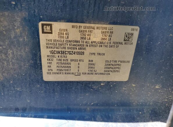 1GCVKSEC7GZ410928 2016 CHEVROLET SILVERADO Blue VIN կոդի պիտակի տեսք