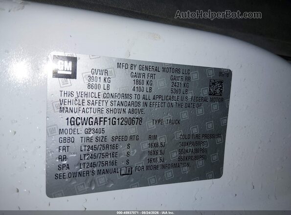 1GCWGAFF1G1290678 2016 CHEVROLET EXPRESS White Շարժիչի բաժամունքի տեսք
