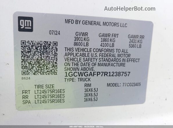 1GCWGAFP7R1238757 2024 CHEVROLET EXPRESS White Vista del compartimento del motor