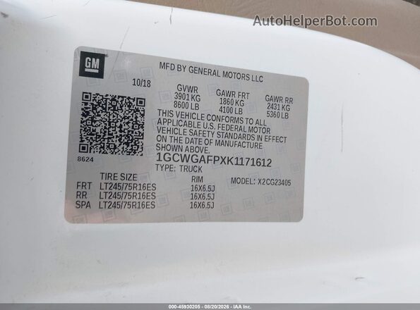 1GCWGAFPXK1171612 2019 CHEVROLET EXPRESS Белый Вид подкапотного пространства