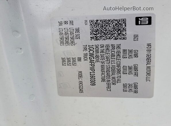 1GCWGAFPXP1160309 2023 CHEVROLET EXPRESS White VIN sticker view