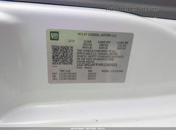 1GCWGAFPXR1292523 2024 CHEVROLET EXPRESS White Engine compartment view