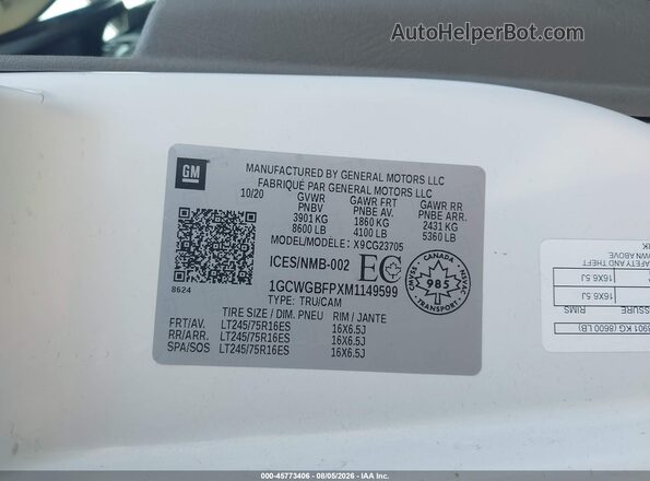 1GCWGBFPXM1149599 2021 CHEVROLET EXPRESS White Вид підкапотного простору
