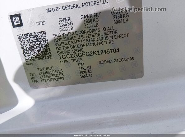 1GCZGGFG2K1245704 2019 CHEVROLET EXPRESS White Vista del compartimento del motor