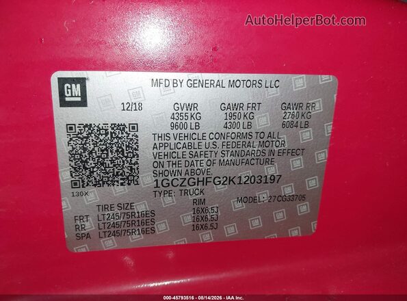 1GCZGHFG2K1203197 2019 CHEVROLET EXPRESS Red Vista del compartimento del motor
