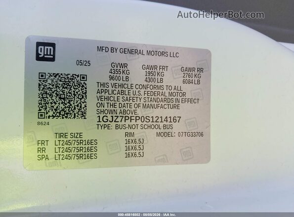 1GJZ7PFP0S1214167 2025 GMC SAVANA PASSENGER White Вид підкапотного простору