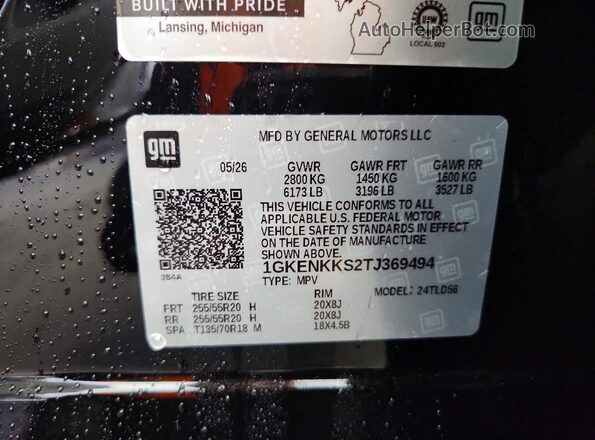 1GKENKKS2TJ369494 2026 GMC ACADIA Black Vista de la etiqueta del VIN