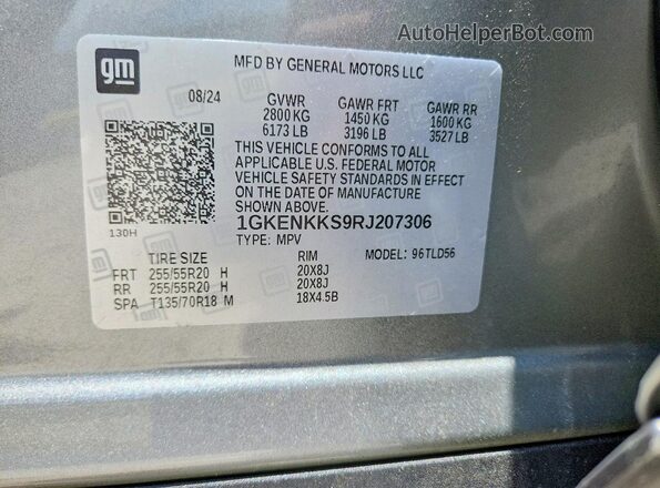 1GKENKKS9RJ207306 2024 GMC ACADIA Gray Вид наклейки з VIN-кодом