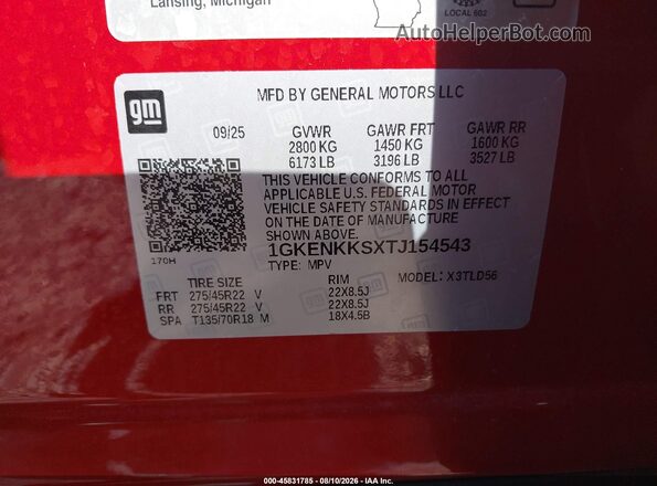 1GKENKKSXTJ154543 2026 GMC ACADIA Red ძრავის განყოფილების ხედი