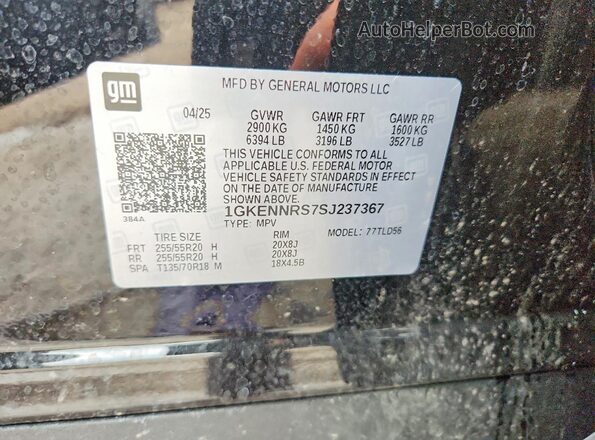 1GKENNRS7SJ237367 2025 GMC ACADIA Черный Вид наклейки с VIN-кодом