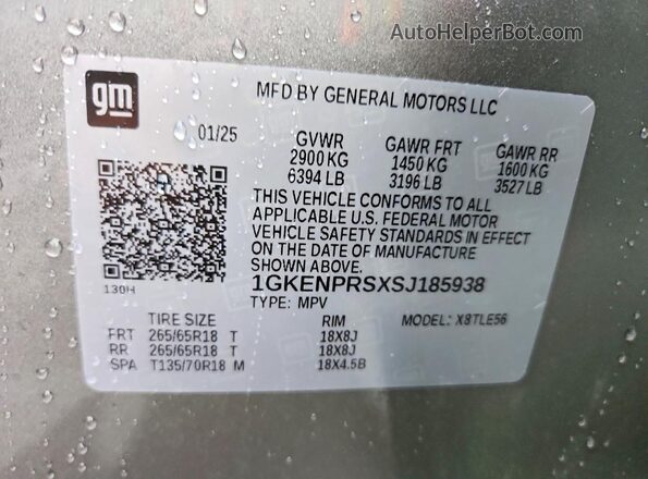 1GKENPRSXSJ185938 2025 GMC ACADIA Silver Widok wnętrza 360 stopni